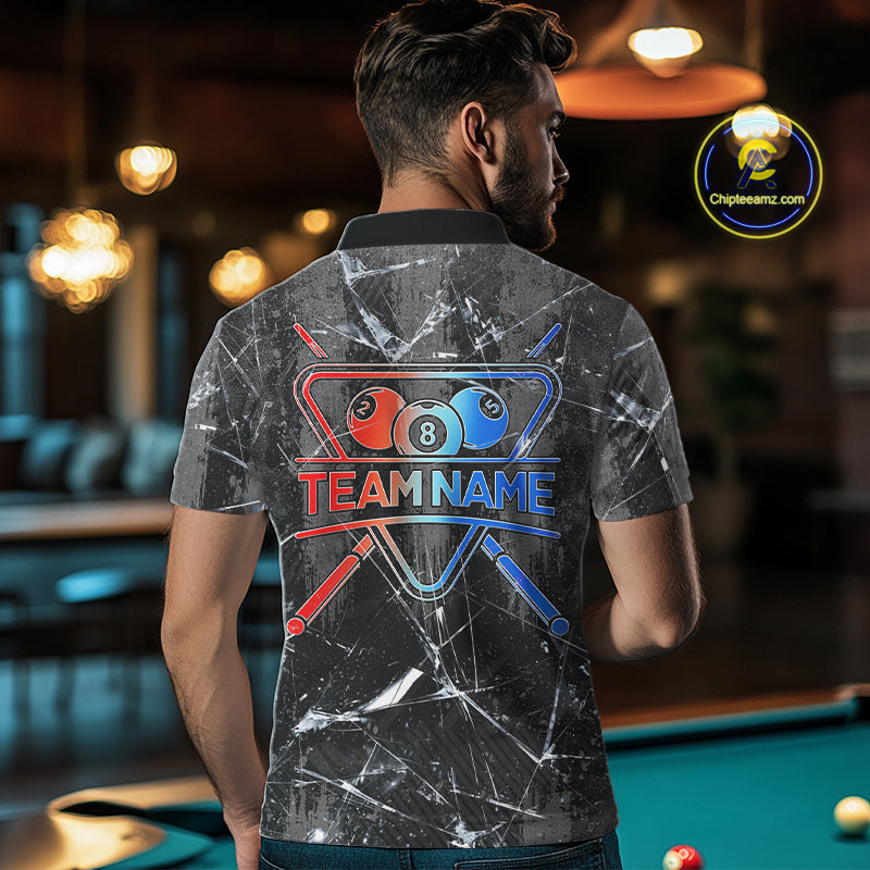 Glass Crack 8 Ball Pool Men Polo & 1/4-Zip Team Shirts Custom Fire Flame Billiards Ball Apparel NYN2463