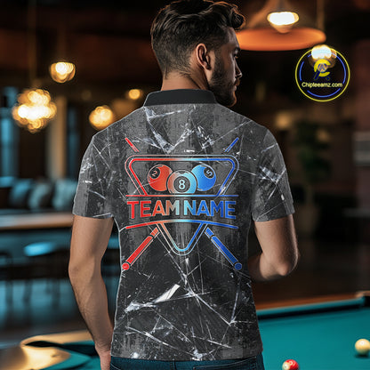 Glass Crack 8 Ball Pool Men Polo & 1/4-Zip Team Shirts Custom Fire Flame Billiards Ball Apparel NYN2463