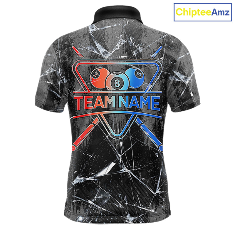 Glass Crack 8 Ball Pool Men Polo & 1/4-Zip Team Shirts Custom Fire Flame Billiards Ball Apparel NYN2463