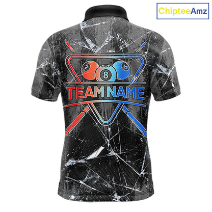 Glass Crack 8 Ball Pool Men Polo & 1/4-Zip Team Shirts Custom Fire Flame Billiards Ball Apparel NYN2463