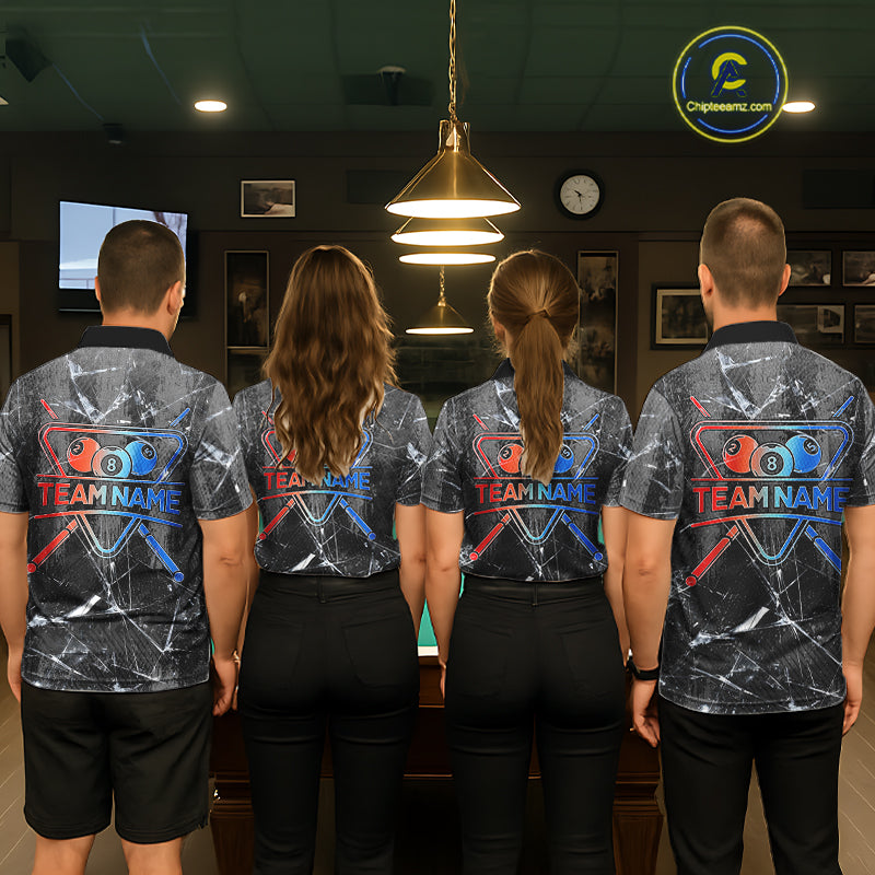 Glass Crack 8 Ball Pool Women Polo & 1/4-Zip Team Shirts Custom Fire Flame Billiards Ball Apparel NYN2463
