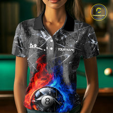 Load image into Gallery viewer, Glass Crack 8 Ball Pool Women Polo &amp; 1/4-Zip Team Shirts Custom Fire Flame Billiards Ball Apparel NYN2463