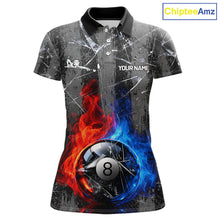 Load image into Gallery viewer, Glass Crack 8 Ball Pool Women Polo &amp; 1/4-Zip Team Shirts Custom Fire Flame Billiards Ball Apparel NYN2463