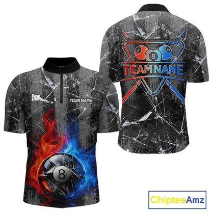 Glass Crack 8 Ball Pool Men Polo & 1/4-Zip Team Shirts Custom Fire Flame Billiards Ball Apparel NYN2463