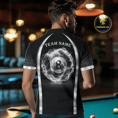 Black & Silver Thunder Lightning White 8 Ball Billiard Jerseys For Men Custom Billiard Team Shirt NYN2834
