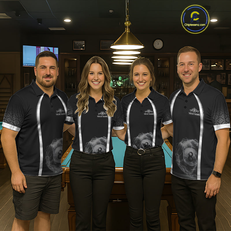 Black & Silver Thunder Lightning White 8 Ball Billiard Jerseys For Men Custom Billiard Team Shirt NYN2834