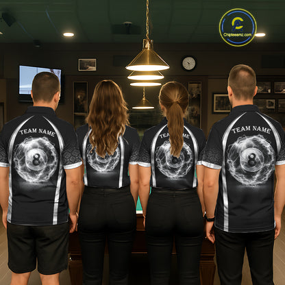 Black & Silver Thunder Lightning White 8 Ball Billiard Jerseys For Men Custom Billiard Team Shirt NYN2834