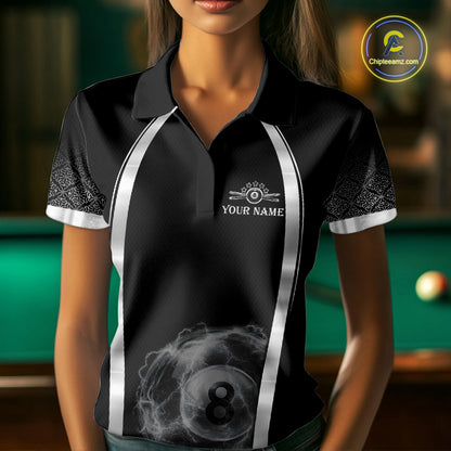 Black & Silver Thunder Lightning White 8 Ball Billiard Jerseys For Men Custom Billiard Team Shirt NYN2834
