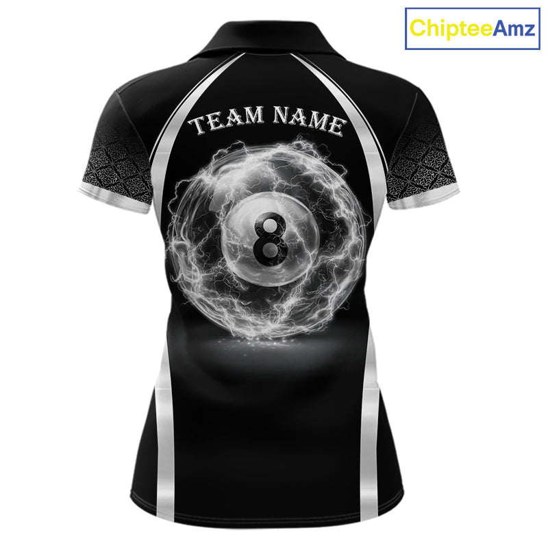 Black & Silver Thunder Lightning White 8 Ball Billiard Jerseys For Men Custom Billiard Team Shirt NYN2834