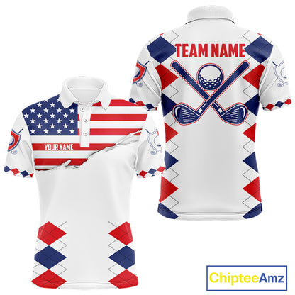 Mens US Flag Golf Shirts Patriotic Golf Jersey Custom Red And Blue Golf Polo Clothes, Golf Gifts NYN3054