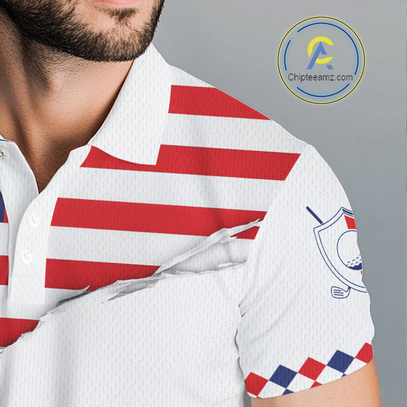 Mens US Flag Golf Shirts Patriotic Golf Jersey Custom Red And Blue Golf Polo Clothes, Golf Gifts NYN3054