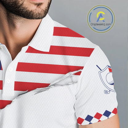 Mens US Flag Golf Shirts Patriotic Golf Jersey Custom Red And Blue Golf Polo Clothes, Golf Gifts NYN3054