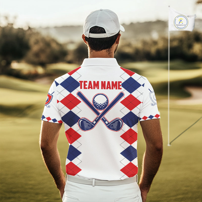 Mens US Flag Golf Shirts Patriotic Golf Jersey Custom Red And Blue Golf Polo Clothes, Golf Gifts NYN3054