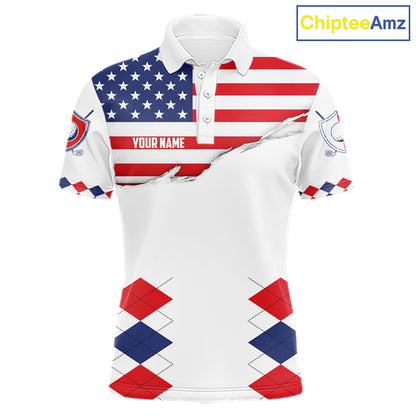 Mens US Flag Golf Shirts Patriotic Golf Jersey Custom Red And Blue Golf Polo Clothes, Golf Gifts NYN3054