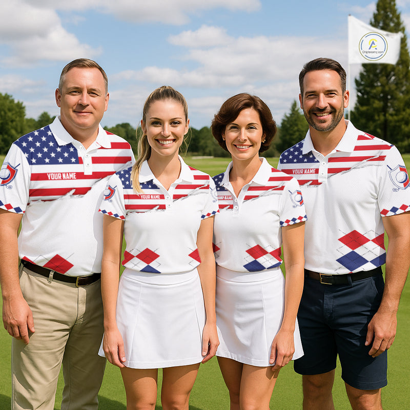Mens US Flag Golf Shirts Patriotic Golf Jersey Custom Red And Blue Golf Polo Clothes, Golf Gifts NYN3054