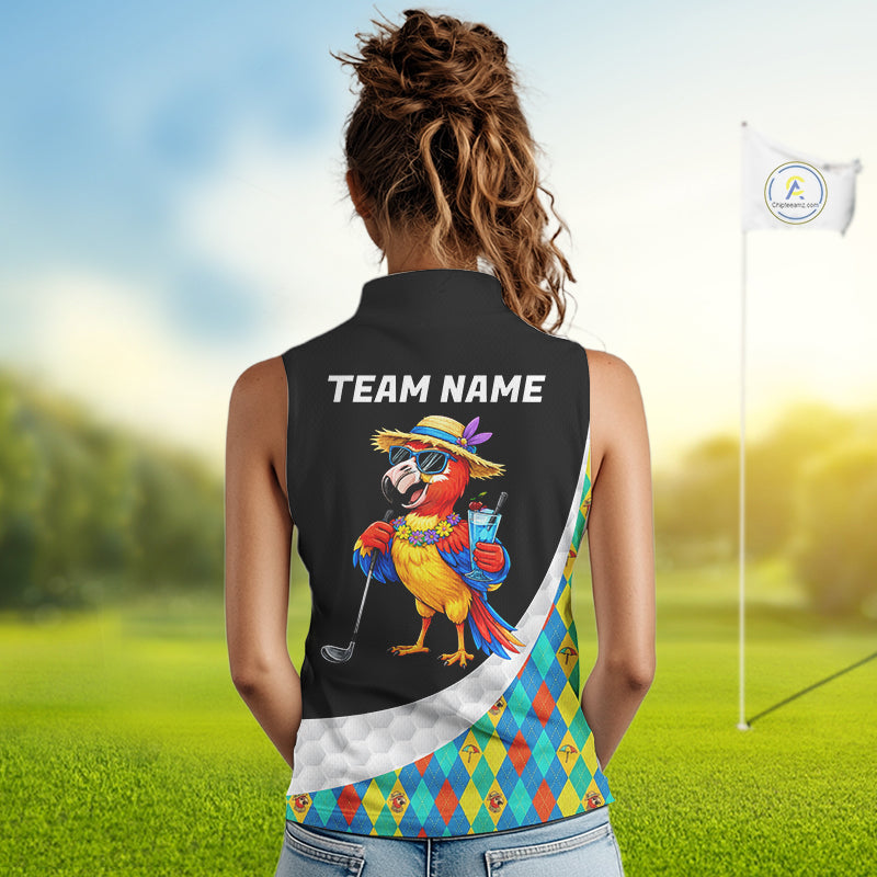 Womens Colorful Argyle Sleeveless Polo Golf Shirts Custom Parrots Golfer Summer Golf Attire For Golfers NYN3060