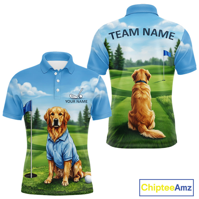 Men's Golden Retriever golf polo shirt mockup custom funny golf shirt matching couples golf apparel