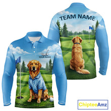 Load image into Gallery viewer, Men's Golden Retriever golf polo shirt mockup custom funny golf shirt matching couples golf apparel