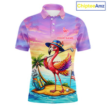 Load image into Gallery viewer, Men's flamingo island golf ball polo shirt mockup tropical golf attire