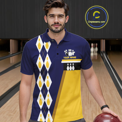 Yellow And Navy Blue Retro US Flag Bowling Shirt For Men Custom Patriotic Bowling Tournament Jersey NYN3774