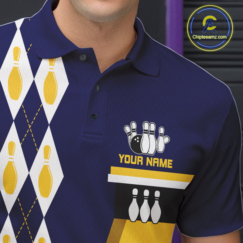 Yellow And Navy Blue Retro US Flag Bowling Shirt For Men Custom Patriotic Bowling Tournament Jersey NYN3774