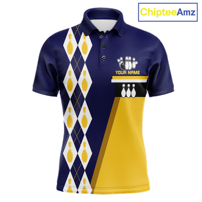 Yellow And Navy Blue Retro US Flag Bowling Shirt For Men Custom Patriotic Bowling Tournament Jersey NYN3774