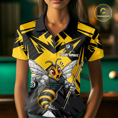 Black And Yellow Funny Bee Billiard Team Shirt For Women Custom 8 Ball Pool Tournament Jersey NYN3776