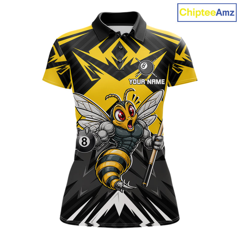 Black And Yellow Funny Bee Billiard Team Shirt For Women Custom 8 Ball Pool Tournament Jersey NYN3776