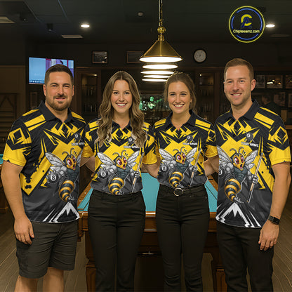 Black And Yellow Funny Bee Billiard Team Shirt For Men Custom 8 Ball Pool Tournament Jersey NYN3776