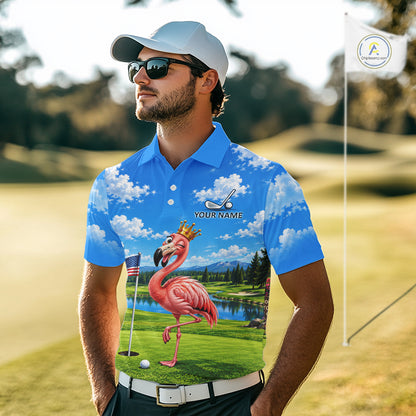 Crown Flamingo Golf Team Shirt Custom Funny Golf Polos For Men Matching Couples Golf Shirts NYN4441