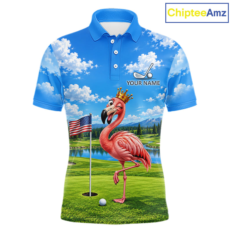 Crown Flamingo Golf Team Shirt Custom Funny Golf Polos For Men Matching Couples Golf Shirts NYN4441