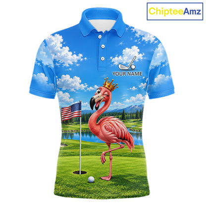 Crown Flamingo Golf Team Shirt Custom Funny Golf Polos For Men Matching Couples Golf Shirts NYN4441
