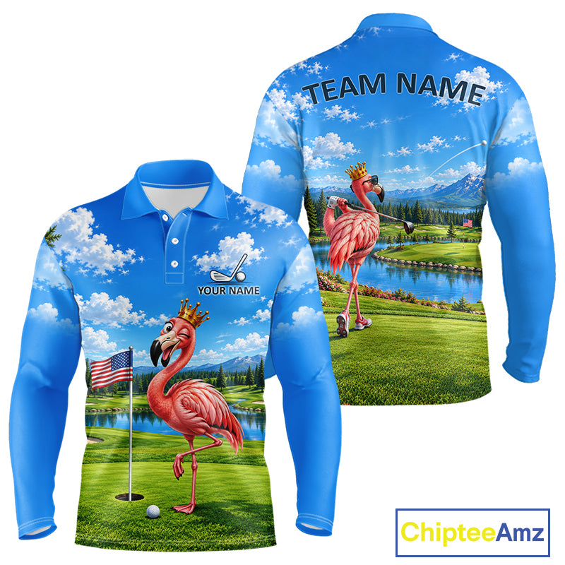 Crown Flamingo Golf Team Shirt Custom Funny Golf Polos For Men Matching Couples Golf Shirts NYN4441