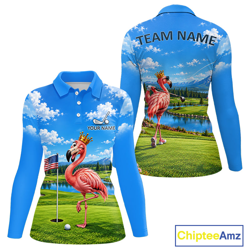 Crown Flamingo Golf Team Shirt Custom Funny Golf Polos For Women Matching Couples Golf Shirts NYN4441