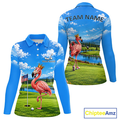 Crown Flamingo Golf Team Shirt Custom Funny Golf Polos For Women Matching Couples Golf Shirts NYN4441