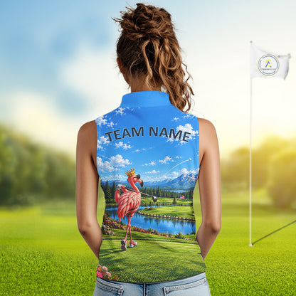 Crown Flamingo Golf Team Shirt Custom Funny Golf Sleeveless Polos For Women Matching Couples Golf Shirts NYN4441