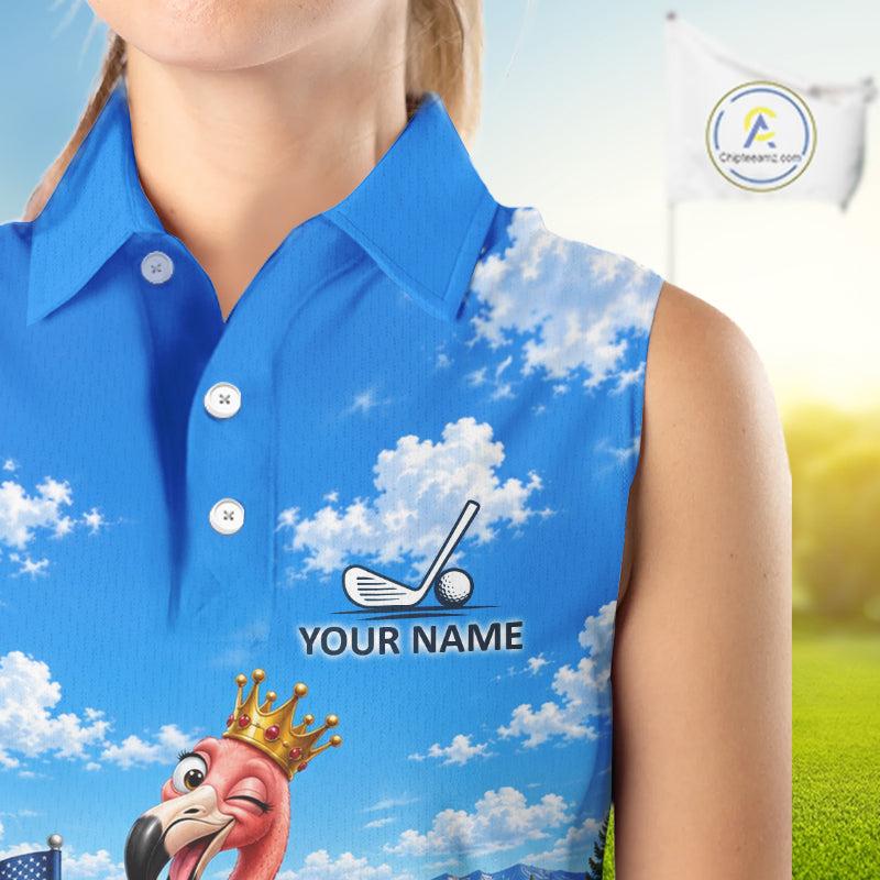 Crown Flamingo Golf Team Shirt Custom Funny Golf Sleeveless Polos For Women Matching Couples Golf Shirts NYN4441
