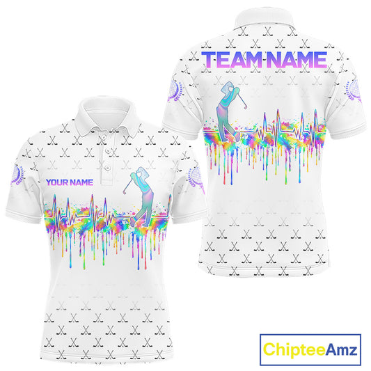 Holographic Rainbow Golf Heartbeat Golf Polo Shirt Fot Men Custom White Golf Clubs Team Shirt NYN4442