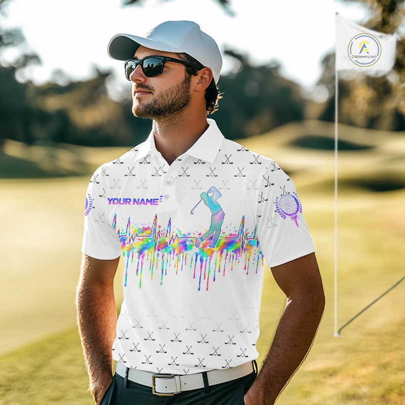 Holographic Rainbow Golf Heartbeat Golf Polo Shirt Fot Men Custom White Golf Clubs Team Shirt NYN4442