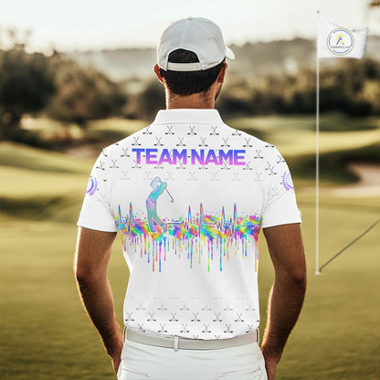 Holographic Rainbow Golf Heartbeat Golf Polo Shirt Fot Men Custom White Golf Clubs Team Shirt NYN4442
