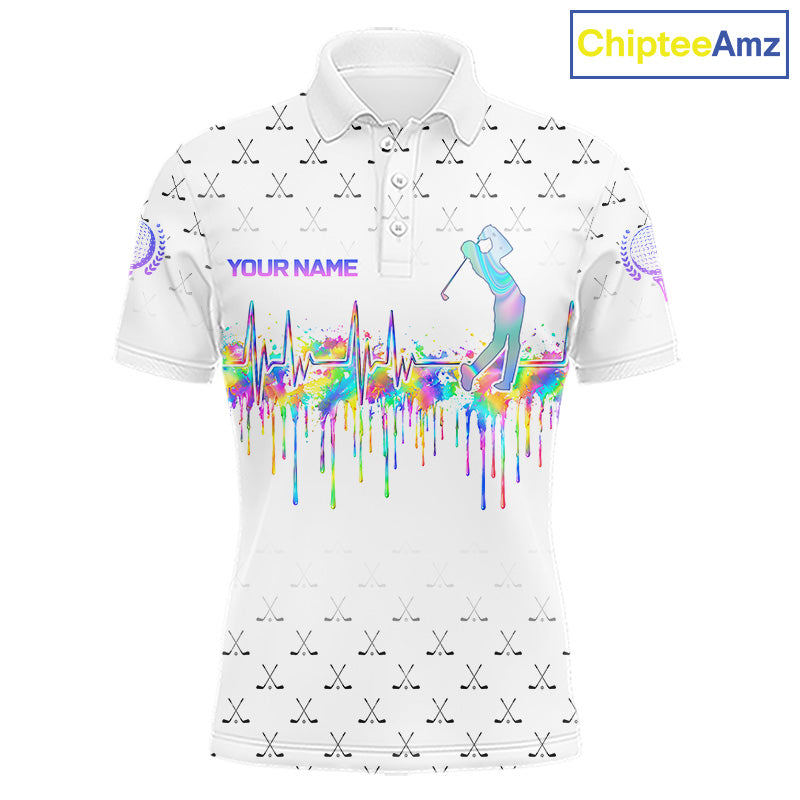 Holographic Rainbow Golf Heartbeat Golf Polo Shirt Fot Men Custom White Golf Clubs Team Shirt NYN4442