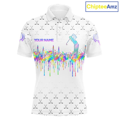 Holographic Rainbow Golf Heartbeat Golf Polo Shirt Fot Men Custom White Golf Clubs Team Shirt NYN4442