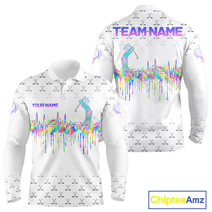 Holographic Rainbow Golf Heartbeat Golf Polo Shirt Fot Men Custom White Golf Clubs Team Shirt NYN4442