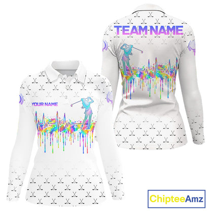 Holographic Rainbow Golf Heartbeat Golf Polo Shirt Fot Women Custom White Golf Clubs Team Shirt NYN4442