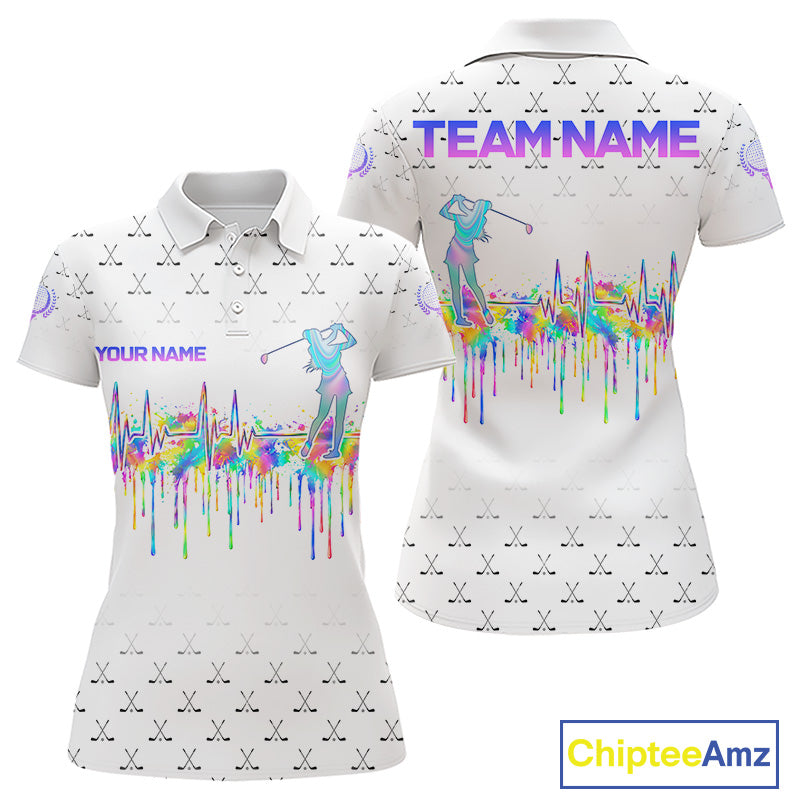 Holographic Rainbow Golf Heartbeat Golf Polo Shirt Fot Women Custom White Golf Clubs Team Shirt NYN4442