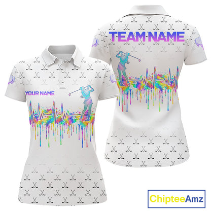 Holographic Rainbow Golf Heartbeat Golf Polo Shirt Fot Women Custom White Golf Clubs Team Shirt NYN4442