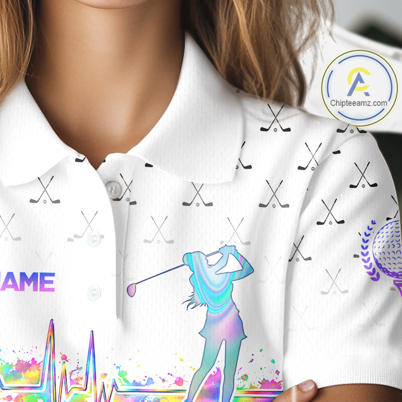 Holographic Rainbow Golf Heartbeat Golf Polo Shirt Fot Women Custom White Golf Clubs Team Shirt NYN4442