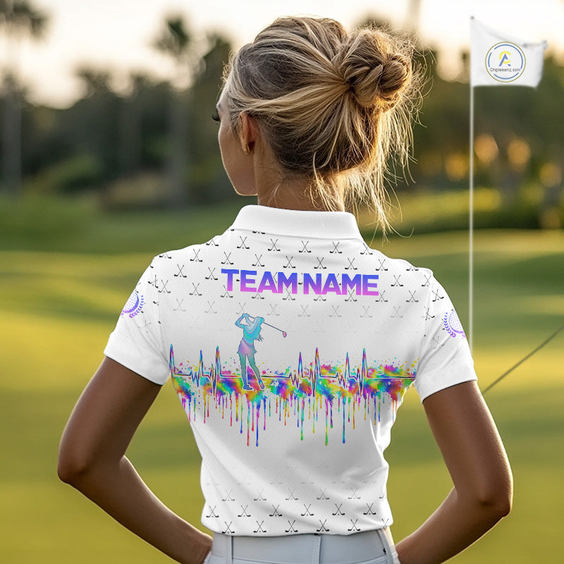 Holographic Rainbow Golf Heartbeat Golf Polo Shirt Fot Women Custom White Golf Clubs Team Shirt NYN4442