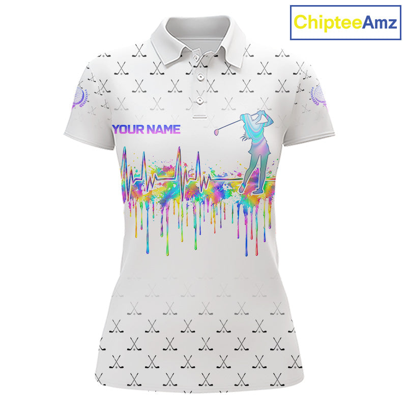 Holographic Rainbow Golf Heartbeat Golf Polo Shirt Fot Women Custom White Golf Clubs Team Shirt NYN4442