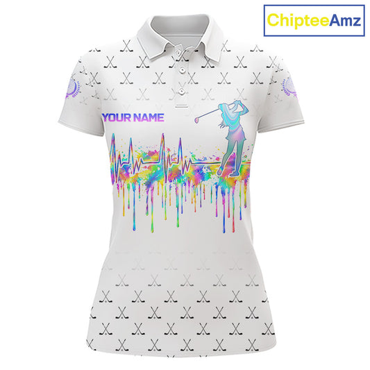 Holographic Rainbow Golf Heartbeat Golf Polo Shirt Fot Women Custom White Golf Clubs Team Shirt NYN4442